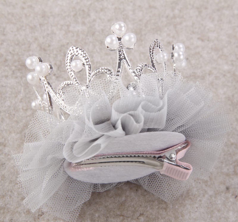 Nishine Baby Crown Hair Pins Princess Girls Crown Tiara Hair Clips Tulle Mesh Tiaras for Kids Gift (Silver) - Image 3